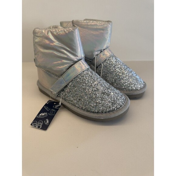 K KomForme Girl's boots Light SILVER Snow Winter Boots with Glitter Size 2 - Picture 2 of 14